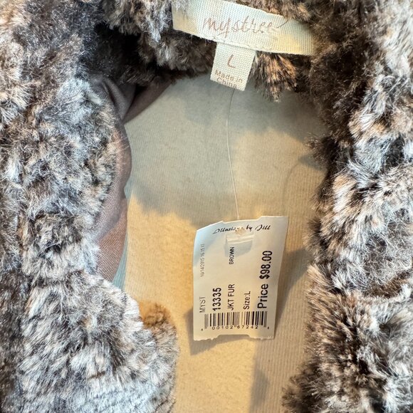 New Mystree Brown Faux Rabbit Fur Jacket - Picture 5 of 14